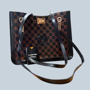 Valentino Black and Brown Patterned Shoulder Bag